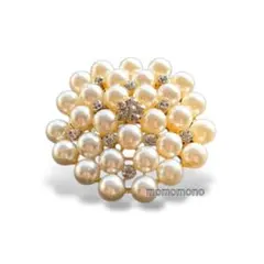 パールブローチ　華やか　ビジュー　逆ヘキサゴン　ハレの日　母の日　簡易ラッピング