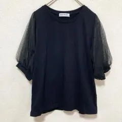 BROWNY シースルー五分袖 カットソー ブラック Fのサムネイル
