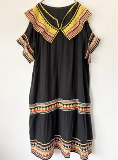 極美品 レオナール ファッション ロングワンピース 42 XL 黒 時計 幾何