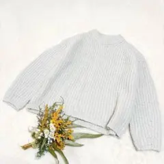 【ジーユー】パフィータッチローゲージクルーネックセーター グレー XS ○