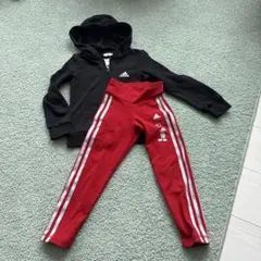 adidas ジャージ上下セット 黒パーカーと赤パンツ　美品