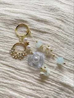 【ブルー】フラワーチャーム キーホルダー