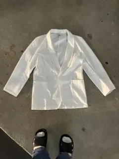 【ヴィンテージ】80s フランス製 ショールカラー ワークジャケット 白 M相当