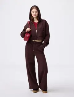 【美品】GU パフスウェットバギーパンツ(丈標準) ブラウン M