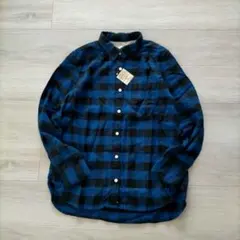 無印良品 オーガニックコットン フランネルチェックシャツ 青と黒のチェック柄