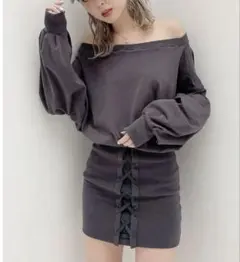 GYDAドッキングオフショルスウェットワンピース（チャコールグレー）