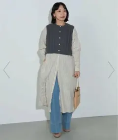 試着のみ BEAMS HEART 長袖ワンピース ベージュ レディース