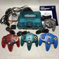 NINTENDO64 本体 クリアブルー コントローラー4個　ジャンク品