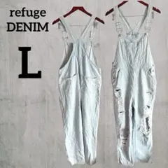 【L】オーバーオール デニムサロペット ダメージ加工 ダメージデニム 淡い青
