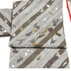 美品　名古屋帯 ストライプ柄 お野菜モチーフ