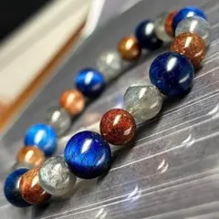 天然石　ブルータイガーアイ　ラブラドライト　ブラウンルチル　デザインブレスレット