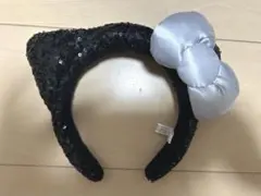 猫耳カチューシャ スパンコール 黒 シルバーリボン