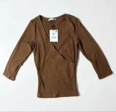 Bershka カシュクール リブトップス ブラウン S 新品