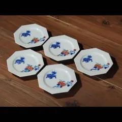 十一代 今泉 今右衛門 秀逸作 錦 獅子 牡丹 八角 皿 5客 高台皿 銘々皿 十一代 今泉 今右衛門 秀逸作 錦 獅子 牡丹 八角 皿 5客 高台皿 銘々皿