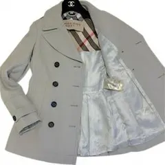 BURBERRY BRIT ノバチェック プリーツ ダブルブレスト ピーコート