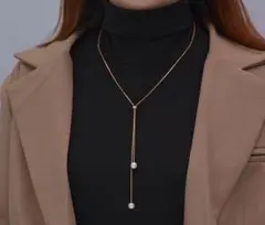 ゴールド パール ロングネックレス　調節可能
