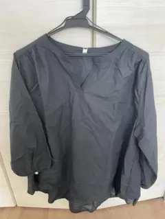 ７分袖シャツ Vネック ブラック LLサイズ