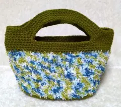 手編み　76　ニットバッグ　毛糸バッグ　ブロッサム　ネモフィラ