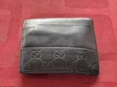 GUCCI 2つ折り財布 レザー 黒 ブラック メンズ グッチシマ 破れあり