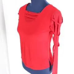 【美品 社交ダンス衣装】トップス 赤 primaboutique 無地 シンプル