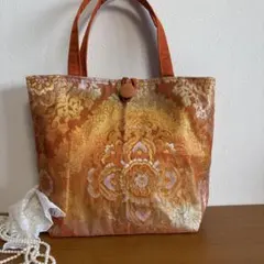 No.44 帯リメイクバック　朱に大輪華紋様