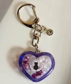 三日月と黒猫 ハートシェイカー チャーム キーホルダー