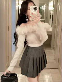 GRL ファーオフショルダーニットトップス[an1271]