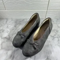 LALAfeel グレー リボン付き パンプス　LL 24㎝相当