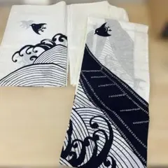 浴衣 和柄 波模様 白×紺 レディース　010