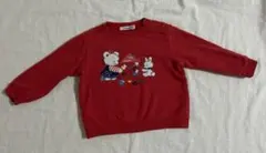 ファミリア★赤トレーナー クマとウサギ刺繍　90 　（使用感あり）