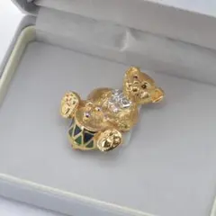 極美品 Burberry バーバリー テディベア ブローチ くま ゴールド 太鼓