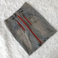 『セシルマクビー』 (38-84) フロントジップタイトデニムスカート 前開き