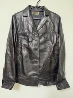 CITY Elegance レザージャケット ブラウン ステッチデザイン