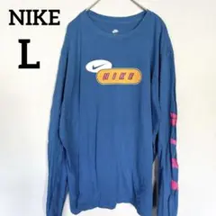 【人気デザイン】ナイキ ロンT 長袖 メキシコ製 袖プリント ブルー L古着のサムネイル