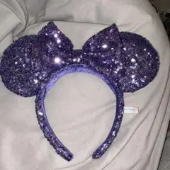紫色 スパンコール ミッキー　ミニー耳カチューシャ