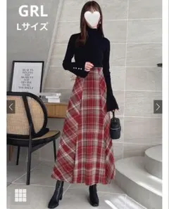 【新品未使用】GRL ツイードチェックフレアロングスカート[tu1430] L