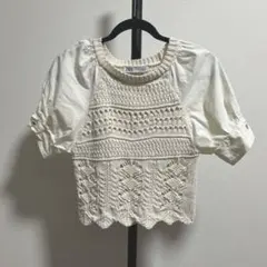ZARAザラ アイボリー レース編み 半袖ニットセーター Sサイズ