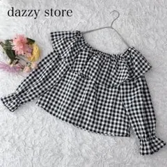 【M】デイジーストア　長袖ブラウス　チェック柄　オフショルダー　プルオーバー