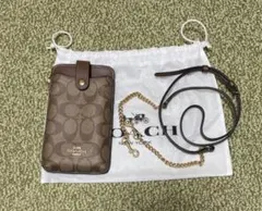 COACH スマホショルダーバッグ ブラウン　シグネチャー柄