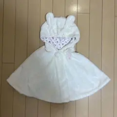 MIKI HOUSE うさぎフード付き花柄裏地もこもこポンチョ 70-90cm