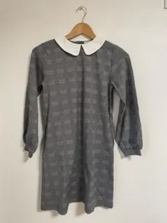 チェック柄ワンピース 白い襟付き　フォーマル　卒業式　グレー