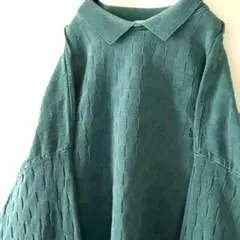 USA製品 コットントップス刺繍 襟付きスウェットトレーナー XL緑グリーン古着