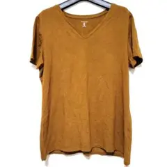美品 Vネック Tシャツ【3XL】 茶色 ユニセックス 長袖 ロンT 無地