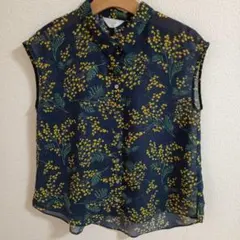 スローブイエナ　ノースリーブ　ブラウス　シャツ　ミモザ　ネイビー