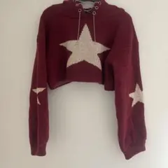 フード　ニット　レッド　星　スター　丈短め　ヘソだし　y2k 冬　韓国