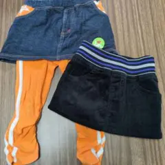 デニムスカートとオレンジレギンスセット