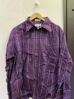 Easily Edge 紫色 チェック柄 長袖シャツ 表記サイズより大きめ
