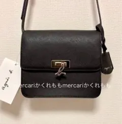 新品★アニエスベーagnes b.ロゴ牛革ミニショルダーバッグ黒★本革レザー