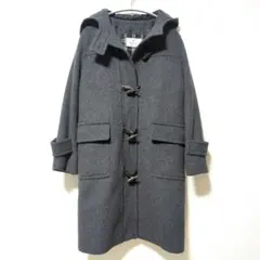 【美品】shelvo ダッフルコート ロング フード付き ウール100% グレー