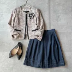 【美品】アンタイトル ミックスツイード タックスカート スーツ セットアップ 2